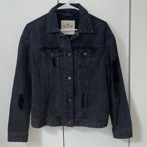 Size S Hollister Ripped Denim Black Jacket